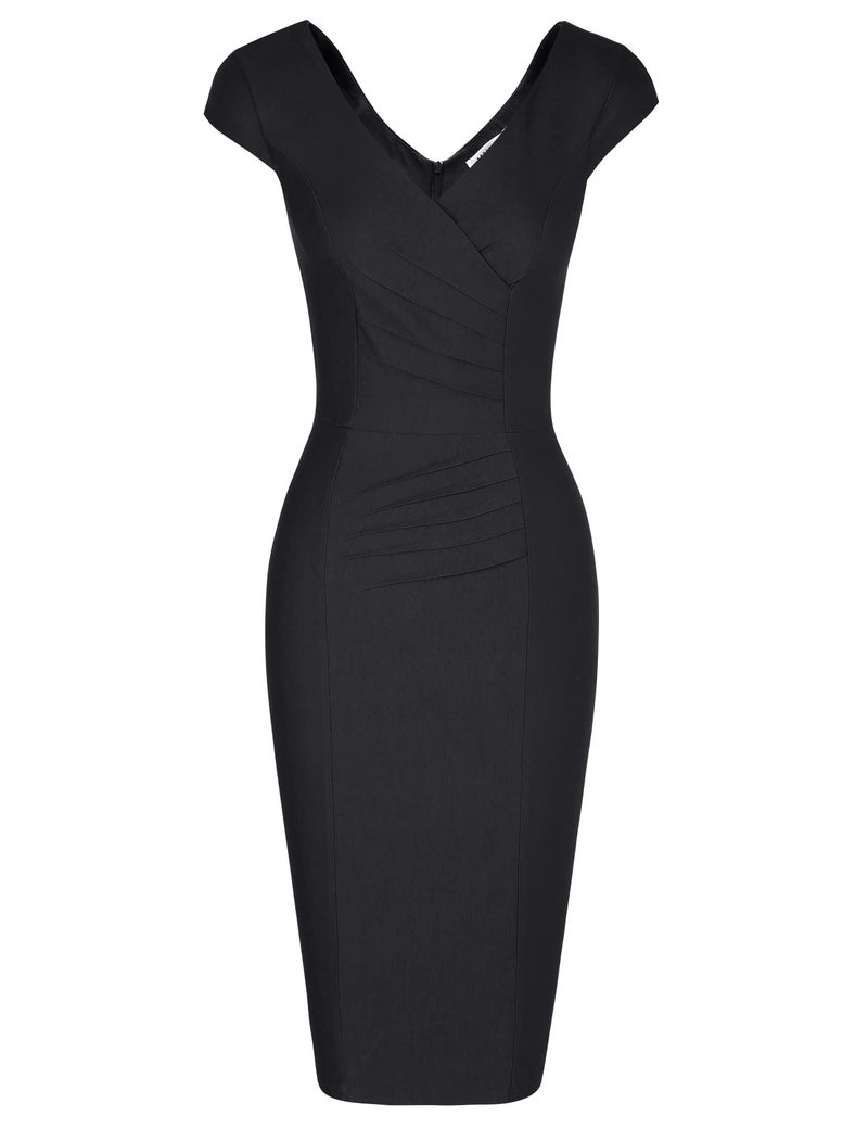 MUXXN Women's Classy Vintage Sleeveless Ruched Waist Juniors Party Dress (Black S) - Image 1